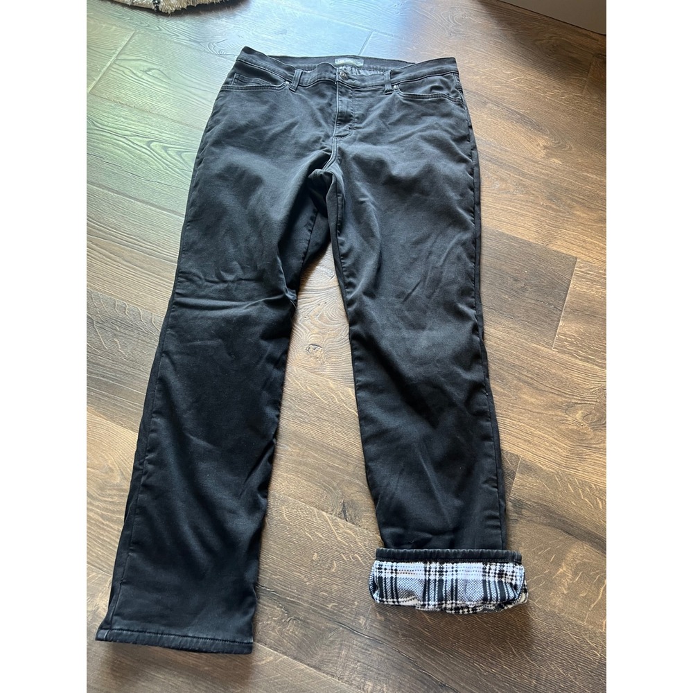 Lee Riders Black Denim Jeans Womens Size 16 Long Plaid‎ Cuff Casual